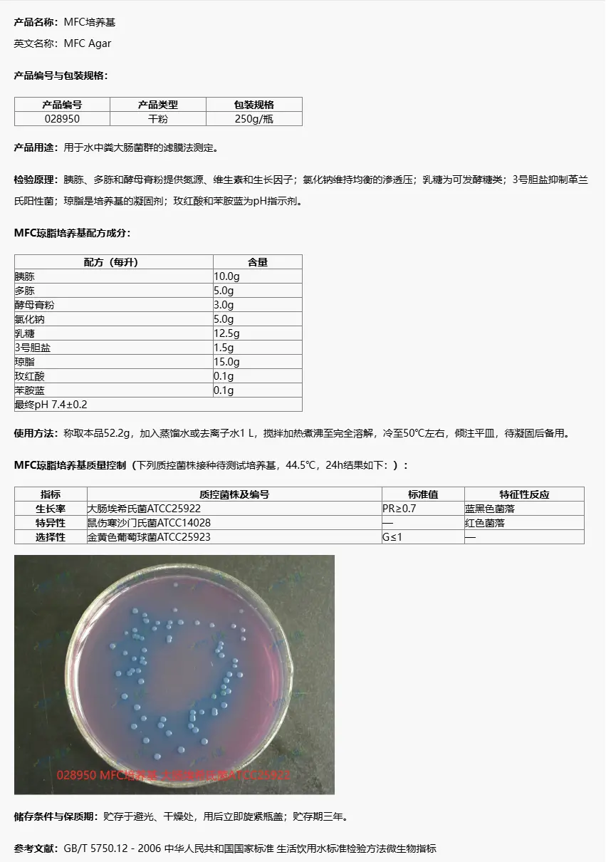028950 MFC琼脂培养基 250g/瓶