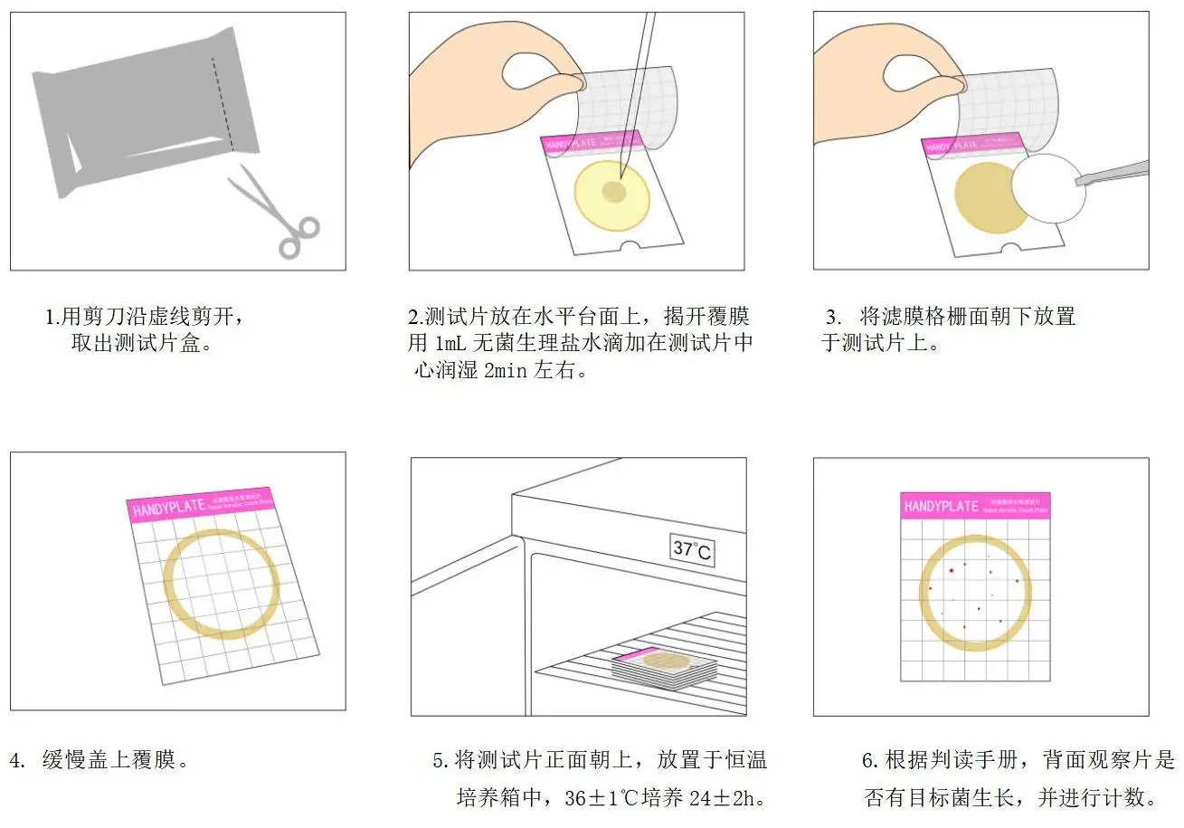 HandyPlate&reg;快速菌落总数测试片(滤膜法) 操作图解